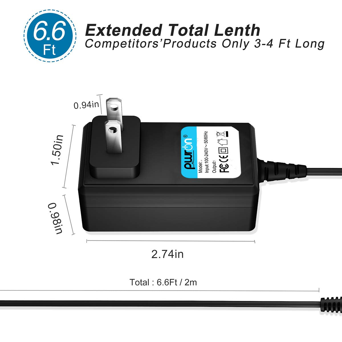 Pwron 6.6 Ft Long 9V 2A Ac To Dc Power Adapter Charger For Soundfreaq Sfq 04 Sfq 04L Sound Kick Bluetooth Speaker As190 090 Ac200